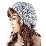 EVERMARKET(TM) Women Lady Winter Warm Knitted Crochet Slouch Baggy Beret Beanie Hat Cap Light Gray