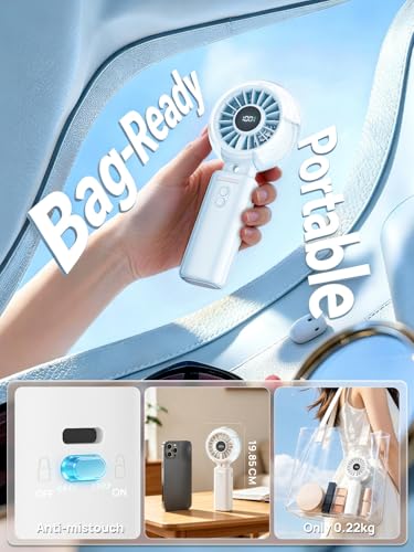Kssvzz HandHeld Misting Fan Portable - 100 Speeds Electric Hand Held USB Rechargeable Cooling Fans with Mist, 6000mAh Battery Personal Small Mini Foldable Desk Desktop Fan for Travel Outdoor (Blue)