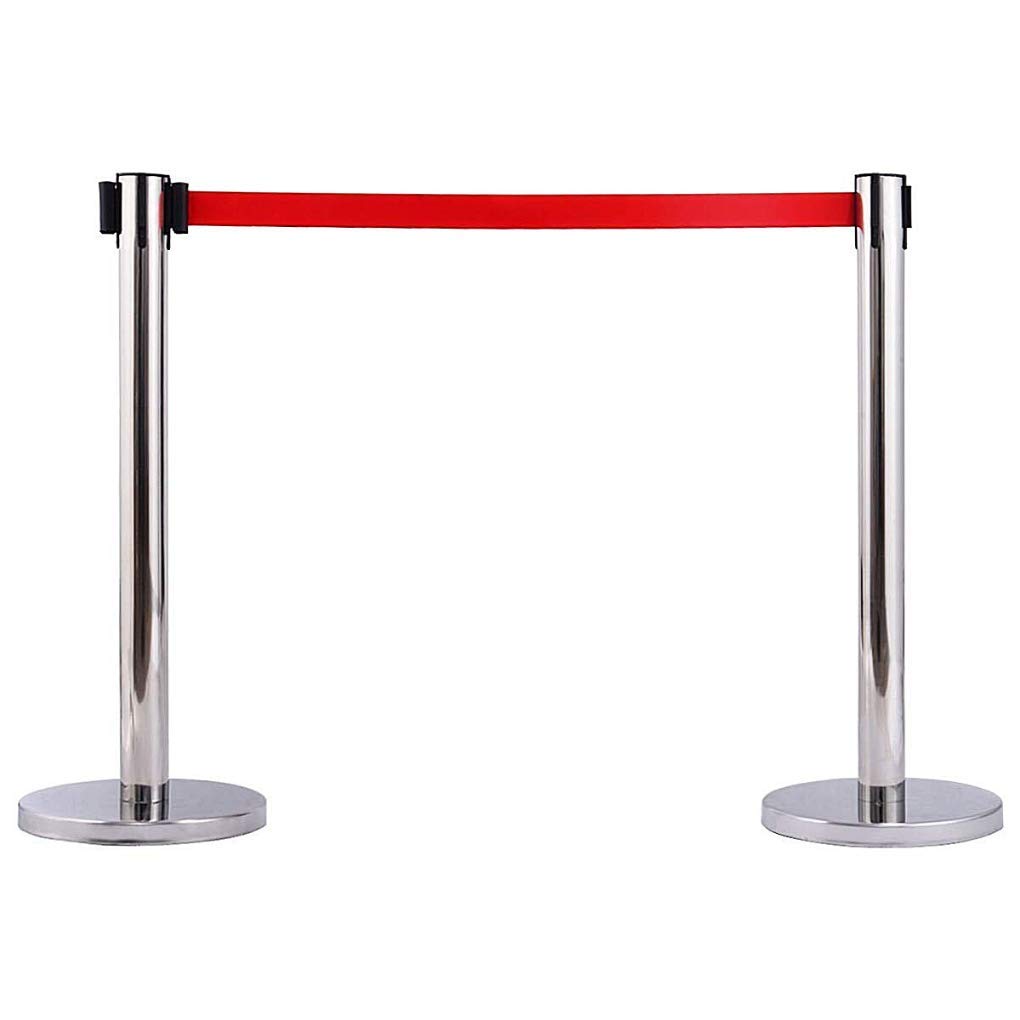 FlexiBarrier 2X Set Retractable Crowd Control Barriers Queue Barrier Belt Stanchion Safety Barriers Security Pole Posts Silver Finish with 2m Belt - Barrier Stable Solid Base for Museum, Cinema, Etc