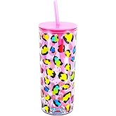 Home Tune Cute Tumbler Cups with Lid and Straw, Double Wall Insulated Acrylic Cup, 21 oz / 620ml - Pink