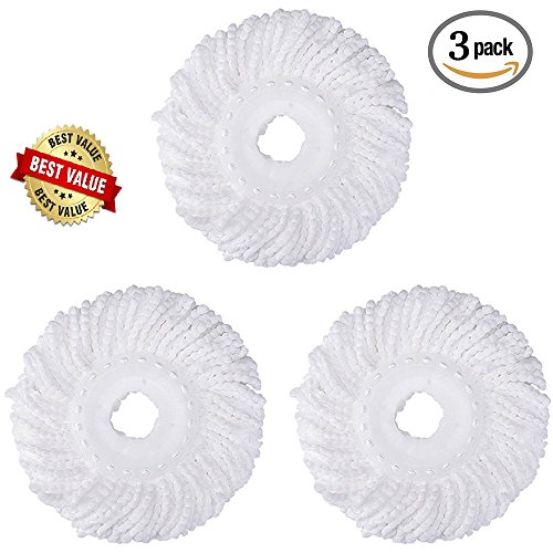 3 Pack Spin Mop Replacement Head, Round Shape Standard Size Microfiber Mop Head Refills for Hurrican, Clorox, Casabella…