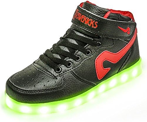 Ravekicks - Women's Led Shoes USB Charging Light Sole - Comfortable Insole &amp; Cushioned Interior Walls - Colors &amp; Modes That Stand Out - Modern Sneakers - Classics Black/Red 7
