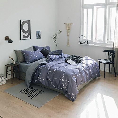 Jane yre Universe Galaxy Duvet Cover Set Constellation Queen Printed Comforter Cover Greyish Purple for Boys Girls,Premium Cotton Hotel Grey Bedroom Bedding Sets with Zipper Closure