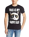 T-Line Men's Happy Face Grumpy Cat Graphic T-Shirt, Black, Large