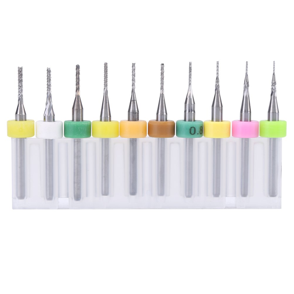 Carbide Micro Drill Bits, 10pcs PCB End Mill Engraving Bits Cutter 1/8" Shank 0.5/0.6/0.7/0.8/0.9/1.0/1.1/1.2/1.3/1.4mm for Milling Holes, Grooves, PCB Circuit Board, Plastic, Fiber, Wood,
