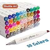 Shuttle Art 50 Colors Dual Tip Art Markers,Permanent Marker Pens Highlighters with Case Perfect for Illustration Adult Coloring Sketching and Card Making