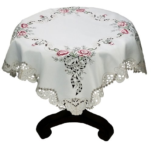 Xia Home Fashions Splendid Meadow Embroidered Cutwork Floral Table Topper, 34-Inch by 34-Inch