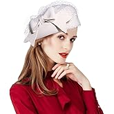 Vintage Bowknot Wool Felt French Beret with Veil Fascinator Pillbox Hats Cocktail Party Wedding Church Fedora