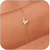 SUYACS 14K Gold Plated Butterfly Bracelets for Women Cute 925 Sterling Silver Cubic Zirconia Link Bracelet Lucky Sparkling Chain Jewelry Birthday Gifts for Daughter Friends Back to School