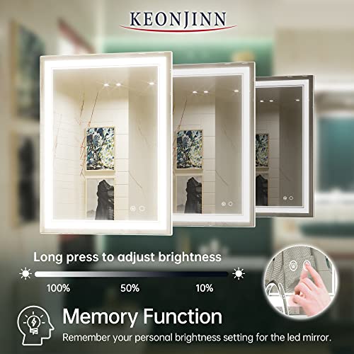 Keonjinn LED Mirror, Adjustable 3000K/4500K/6000K Lights, 36 x 28 Inch