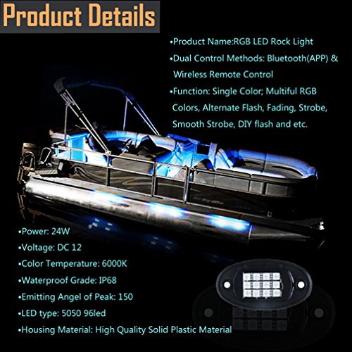 8Pcs RGB LED Rock Light Multicolor Neon LED Light Kit with Bluetooth Wireless Remote Control for Jeep Off Road Car Truck Underbody Vehicle Tail Glow Lamp - Thumbnail 2