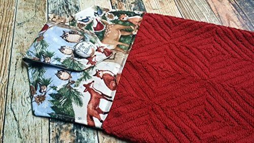 Forest Animals Fabric Topped Textured Red Hanging Towel Perfect for Kitchen or Bathroom