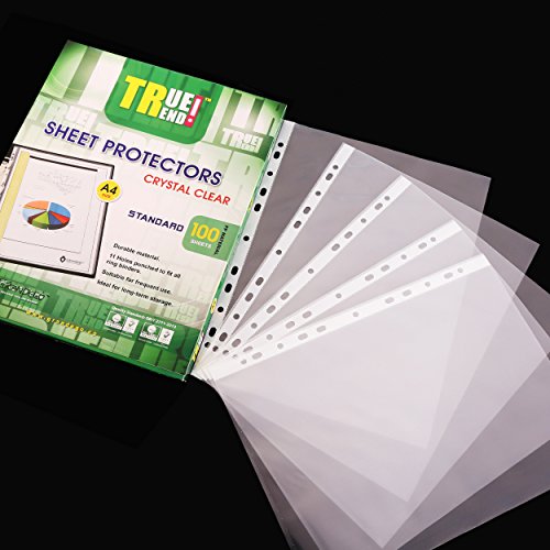 TRUETREND Clear Standard Sheet Protectors | 11 Reinforced Binder Ready Holes – Great for Document Storage, Reports and Presentations – Crystal Clear + A4 Size, Box of 100 - Thumbnail 3