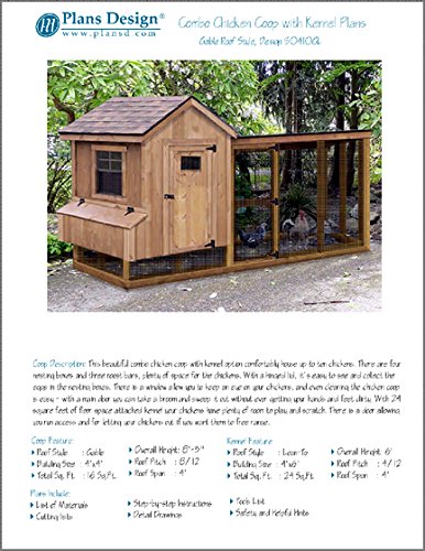 How to Build a Gable Chicken Coop with Lean-to Kennel Combo Project Plans, Design 50410GL