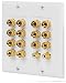Fosmon 2-Gang 7.1 Surround Sound Distribution Home Theater Wall Plate, Gold Plated 7-Pair Copper Binding Posts Coupler Type for 7 Speakers, 2 RCA Jack for Subwoofer primary
