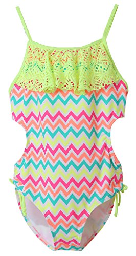 Attraco Big Girls Hollow-Out Rainbow Wave Stripe One Piece Swimsuit Size 12 Attraco Big Girls Hollow-Out Rainbow Wave Stripe One Piece Swimsuit Size 12