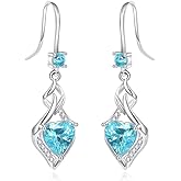 925 Sterling Silver Infinity Dangle Drop Earrings Heart Created Birthstone Gemstone Earring Christmas Birthday Jewelry Gifts for Women Wife Mom Nana