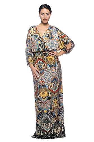 Women's Plus Caftan Kimono Style Exotic Asian Japanese Pattern Long Maxi Dress