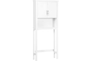 kleankin Over The Toilet Storage Cabinet, Bathroom Space Saver Organizer with Adjustable Shelf and Open Shelf for Washing, Wh