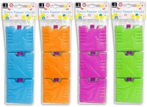 3 x Set of 3 Mini Ice Brick Pack Block Blocks Freezer Cooler Bag Box Travel Picnic (Assorted Colors)