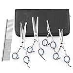 ihoven Dog Grooming Scissors Set, 5 Pieces Professional Round-tip Stainless Steel Pet Hair Trimming Scissor Kit Durable Home Eye Cutter for Dogs and Cats with Pouch and Comb (Blue)
