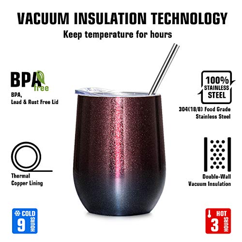 image for Insulated Wine Tumbler with Lid, Deedro 12 oz Double Wall Vacuum Insul