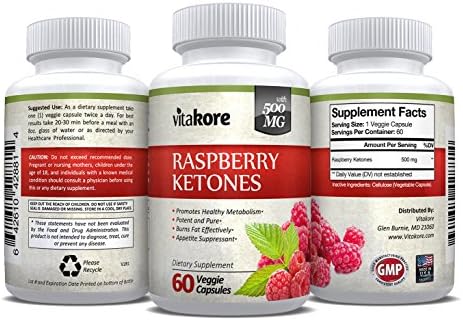 Vitakore Raspberry Ketones Plus 500 mg Best Weight Loss Pills 60 Count Veggie Caps