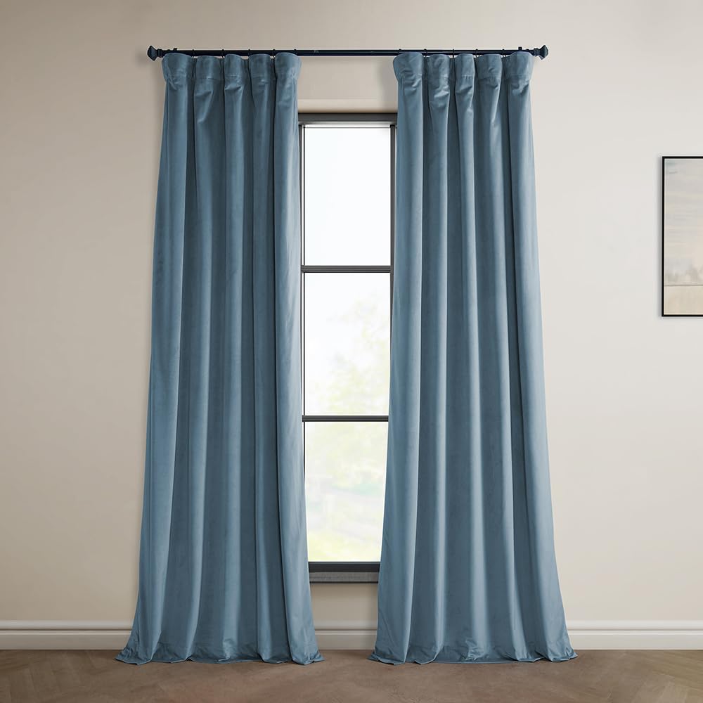 HPD Half Price Drapes Heritage Plush Velvet Curtains 96 Inches Long Room Darkening Curtains for Bedroom & Living Room 50W x 96L, (1 Panel), Denmark Blue