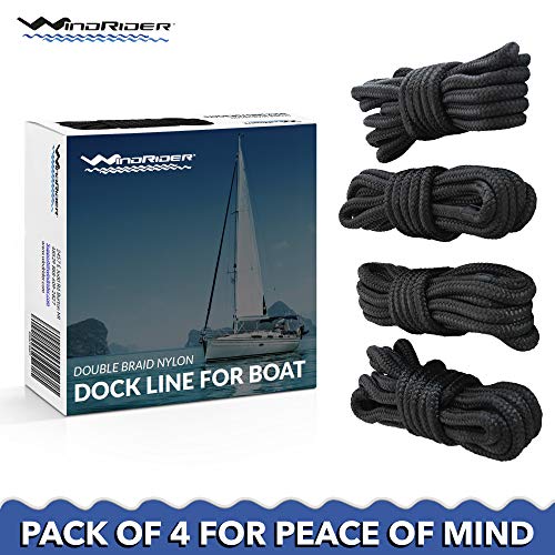 WindRider Dock Lines for Boats 3/8 Inch 15 Ft Pack of 4 with 12inch Eyelet Whipped End Marine