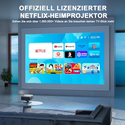 Smart Projector 4K Netflix Capable & Dolby Audio: VISSPL 4000 ANSI Video Projector, Auto Focus & Trapezoidal Correction, 1080P Full HD WiFi6 Bluetooth Home Cinema / Outdoor Projector with 360° Holder