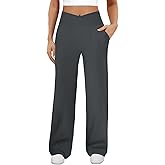 DLOODA Womens Wide Leg Yoga Pants Crossover Work Dress Pants Lounge Sweatpants Casual Trousers with Pockets