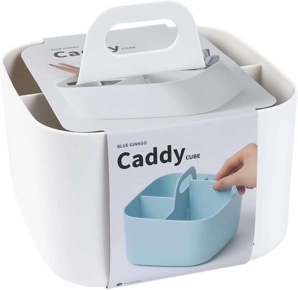 BLUE GINKGO Stackable Organizer Caddy White Square 4 Compartments 16.5cm