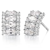 FENDINA 18K White Gold Plated Rectangle Shaped Studs Earrings Birthstone Oval Cubic Zirconia Paved Earrings for Women Hypoallergenic 9 Colors