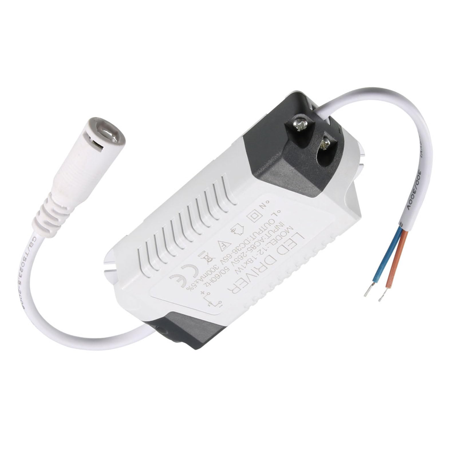 YOKIVE 12-18W Constant Current 300mA LED Driver, AC 85-265V Come with DC Connector | Short Circuit Protection, Great for LED Display (Output 36-65V)