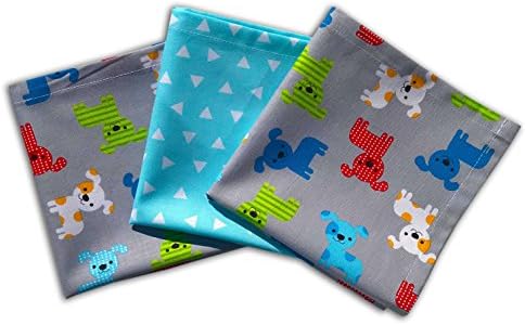 FUNKINS Reusable Cloth Lunchbox Napkins for Kids, Set of 3, PUPPIES, GREY