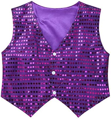 MyCHIC Kids Boys Sequined Vest Jacket Shiny Waistcoat Dance Stage Performance Costumes