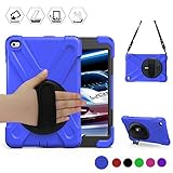 BRAECN iPad Mini4 & 5 Shockpoof Case,Three Layer Drop Protection Rugged Heavy Duty iPad Mini 5th Gen Case with 360 Degree Swivel Stand/Hand Strap/Shoulder Strap for iPad Mini4 Case for Kids(Blue)