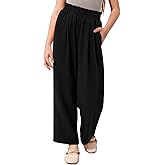 Yoklass Girls Casual Pants High Waist Wide Leg Flowy Loose Long Trousers 4-14 Years