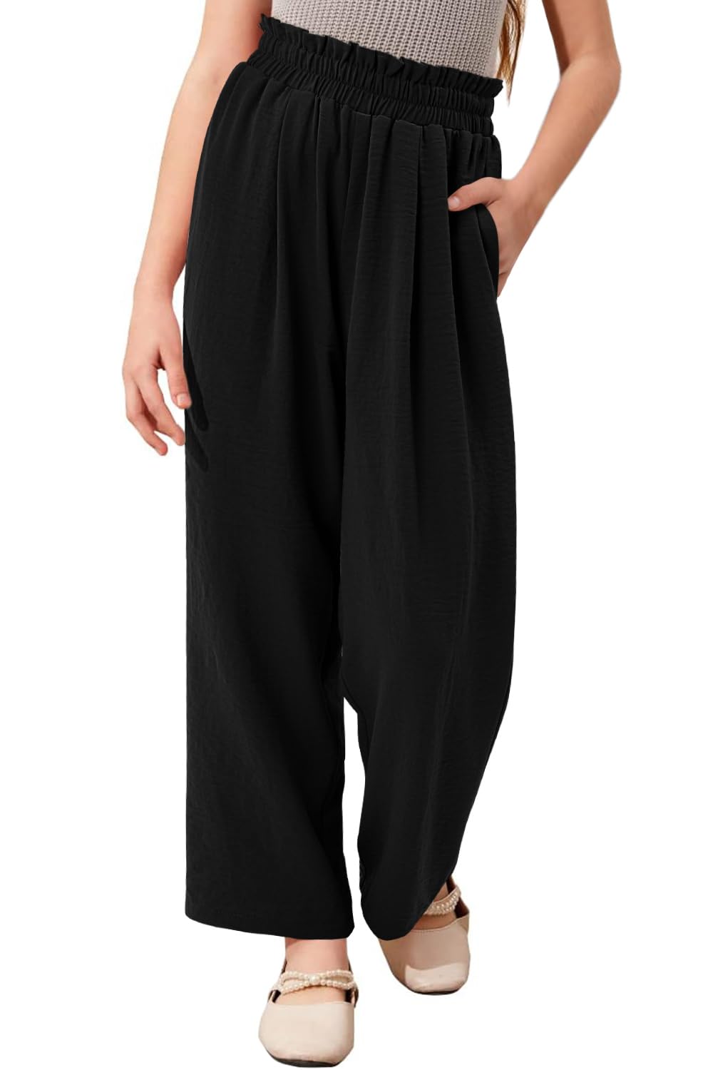 Photo 1 of Yoklass Girls Pants Black Stretchy Comfortable Trousers Fall Winter Palazzo Pant 12-13 Years