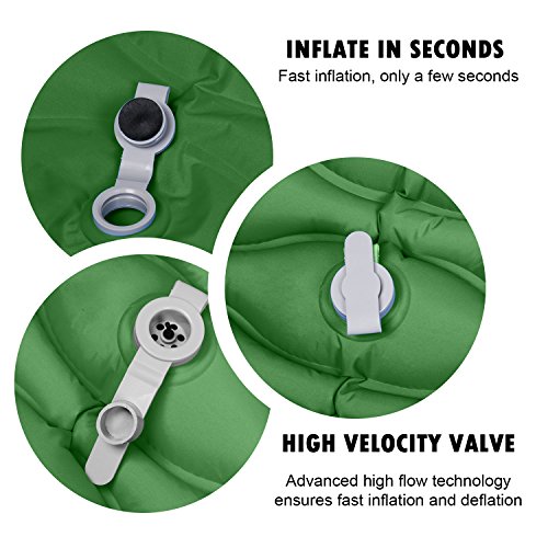 WDLHQC Ultralight Air Sleeping Pad，Inflatable Camping Mat for Backpacking,Camping and Traveling - Waterproof Fabric Comfortable & Lightweight Air Cells Design - Green