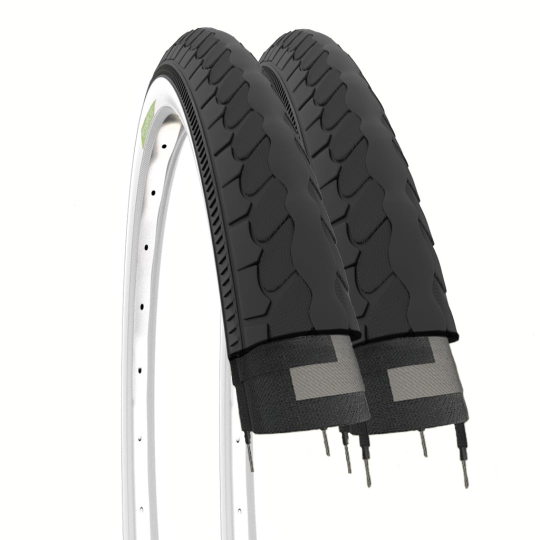 ECOVELO 2 tyres 26 x 1 3/8 (37-590) Black White Wall for City Bike, Dutch, Road, Adult, Bicycle, Vintage, Road Bike Tyres, White Black