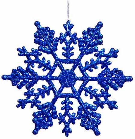 SWONVI 3 inch Bule mini Plastic Snowflake Ornaments, tiny 24pcs Sparkling White Iridescent Glitter Snowflake Ornaments on String Hanger for Decorating,wedding and Embellishing (Blue 3inch)