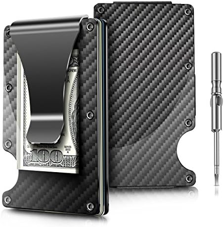 Slim Wallet , Men Women Money Clip Metal Wallet Minimalist Carbon Fibre RFID Blocking