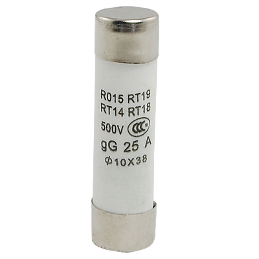 sourcing map RO15 10 x 38mm Cylinder Contact Cap Ceramic Fuses 500V 25A 20 Pcs
