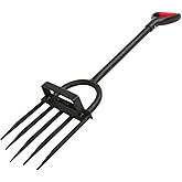 5-Tine Heavy Duty Pitch Fork for Gardening - Long Handled Digging Fork Garden Claw Weeder
