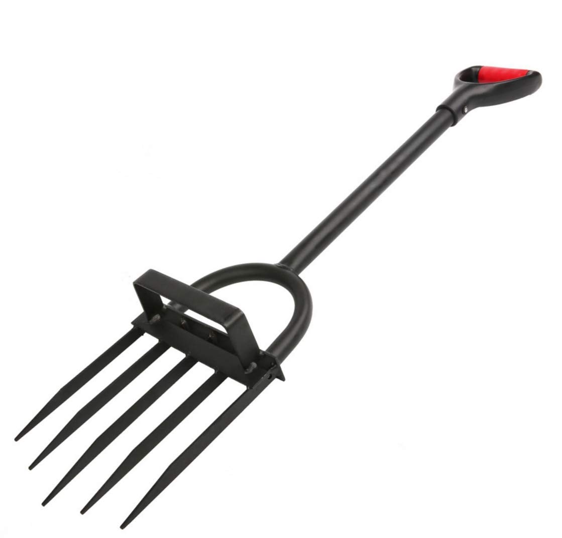 Ymachray 5-Tine Heavy Duty Pitch Fork for Gardening - Long Handled Digging Fork Garden Claw Weeder