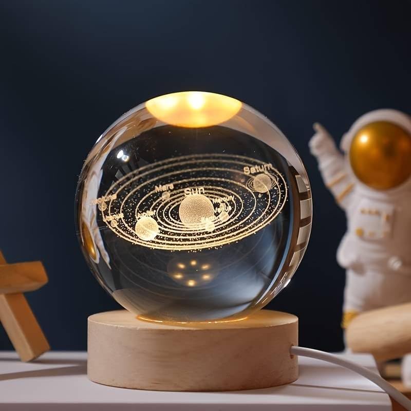 3D Galaxy Crystal Ball Night Light with Warm White LED Base, 10 cm