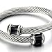 COOLSTEELANDBEYOND Mens Stainless Steel Twisted Cable Cuff Bangle Bracelet Silver Color with Black Enamel