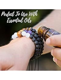 Be Here Now Unisex Ajustable Lava Roca, Difusor de Aceites Esenciales, Piedra de Chakra, Cuentas de Cristal, Pulsera de ansiedad (x 3) para Mujeres Hombres Niños - Joyería de curación con Real, Gemas Naturales. En caja de regalo., NA