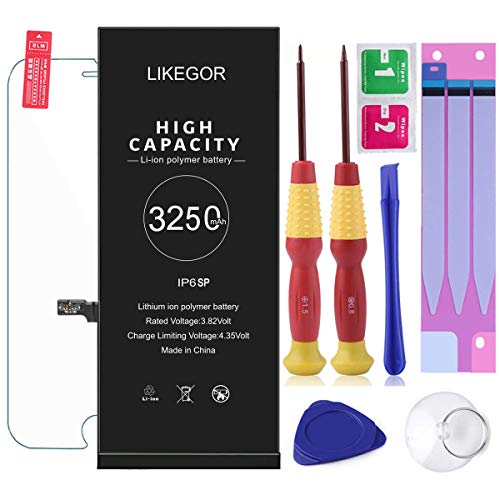 LIKEGOR Replacement Battery Compatible with iPhone 6S Plus,3250mAh li-ion Battery with Complete Repair Tool Kits,Screen Protector,Adhesive Strips and Instruction-24 Month Warranty LIKEGOR Replacement Battery Compatible with iPhone 6S Plus,3250mAh li-ion Battery with Complete Repair Tool Kits,Screen Protector,Adhesive Strips and Instruction-24 Month Warranty